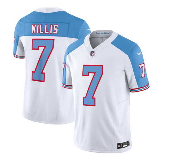 Men & Women & Youth Tennessee Titans #7 Malik Willis White Blue 2023 F.U.S.E. Vapor Limited Throwback Jersey